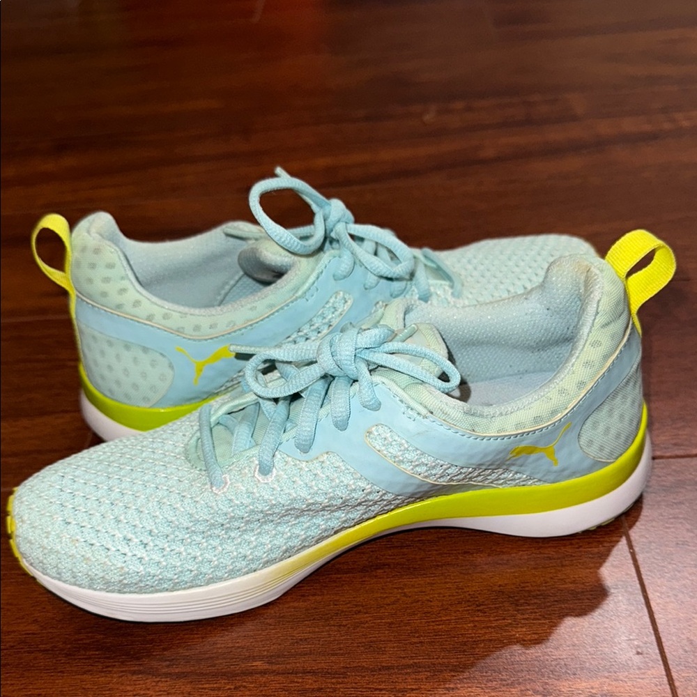 Puma Blue and Yellow Athletic Shoes with Breathable Mesh
